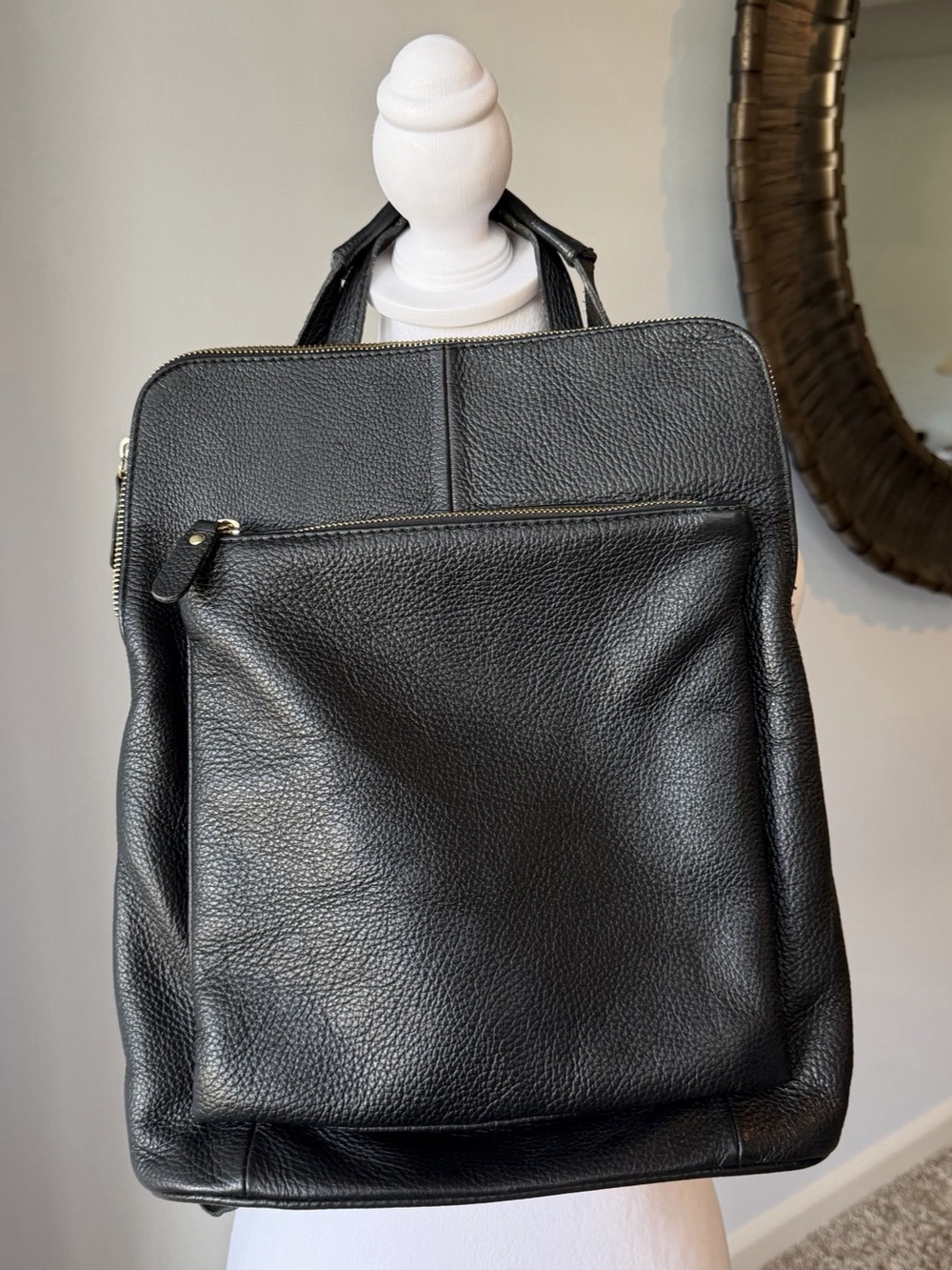 L.Credi Black Pebbled Genuine Leather Backpack Made in Italy